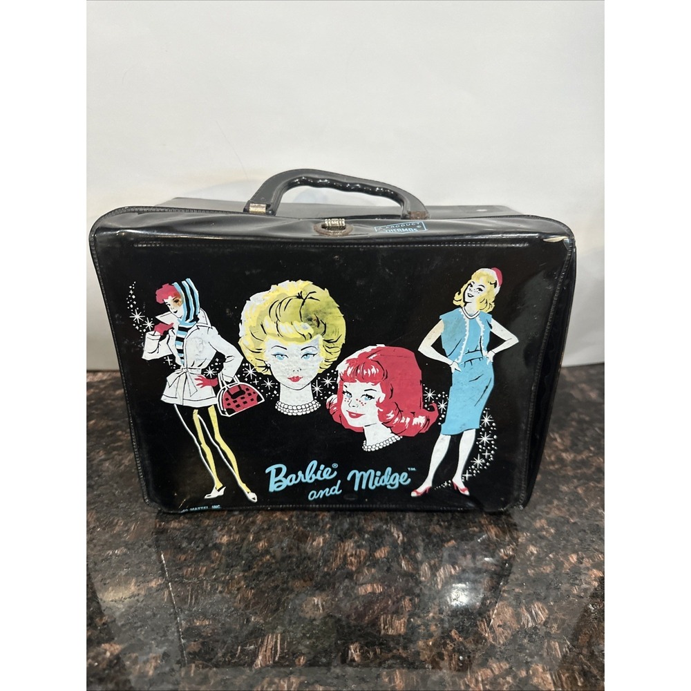 Vintage 1963 Barbie and Midge Vinyl Lunchbox Black Thermos Mattel Retro